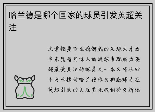 哈兰德是哪个国家的球员引发英超关注